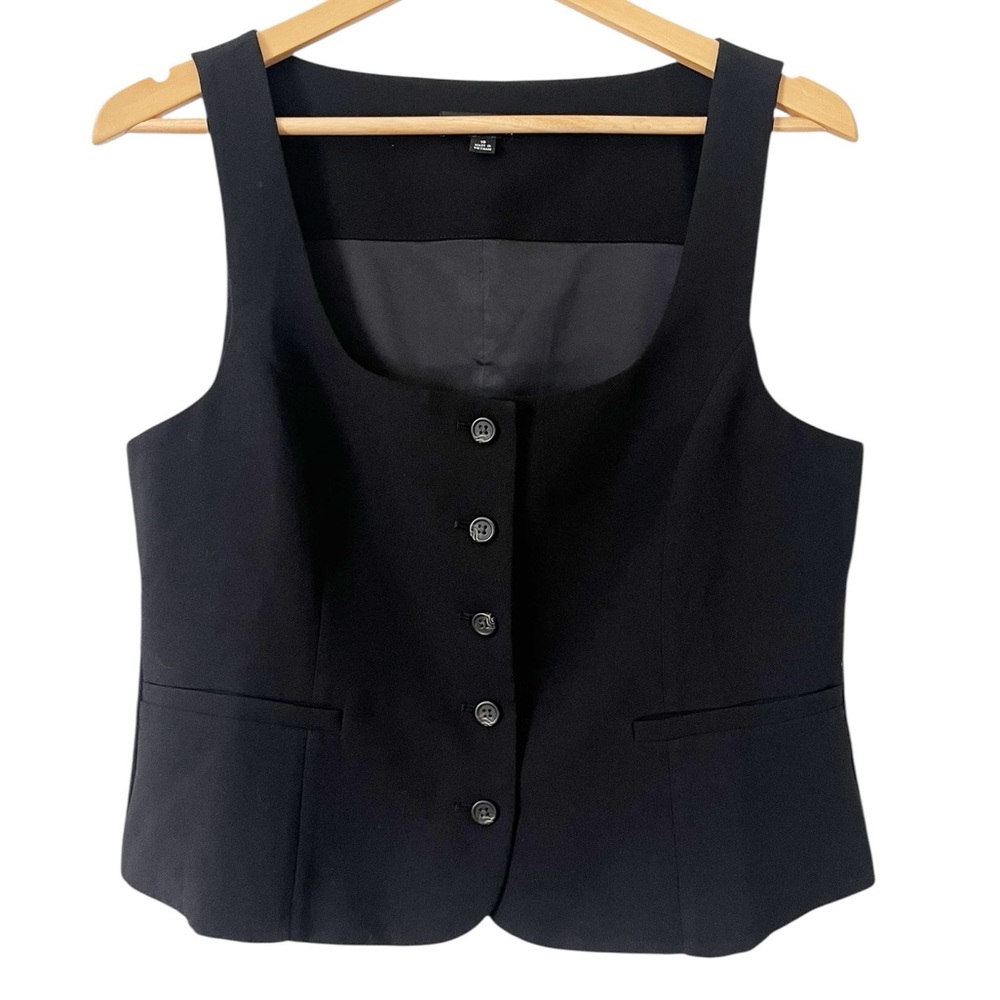 J. Crew Black Scoop Neck Button Down Vest Double Pocket Size Large